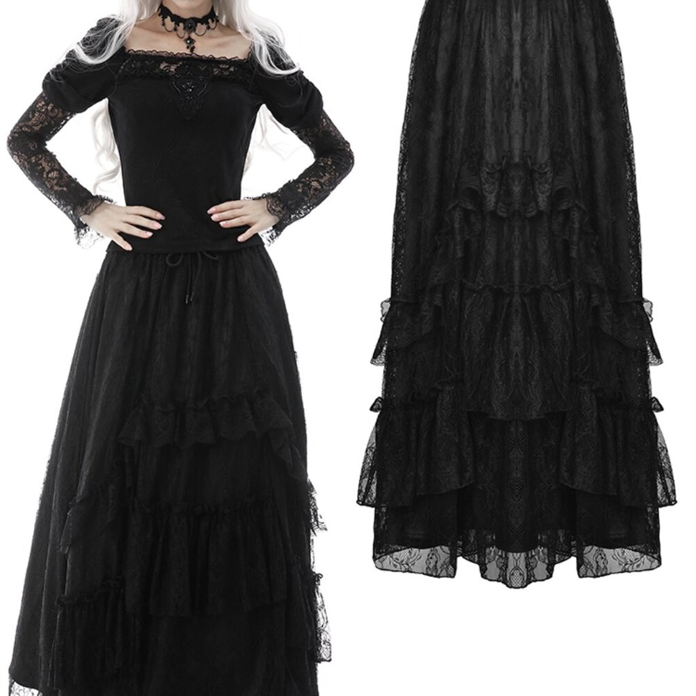 Dark in Love Gothic Victorian Vampire Vkei Black Lace & Ruffle Skirt XS-XL - Picture 9 of 14